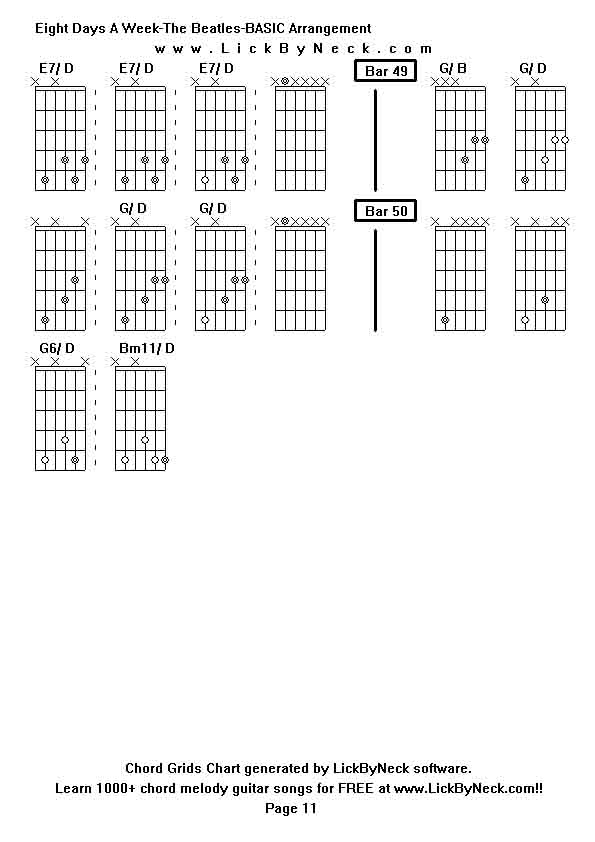 Chord Grids Chart of chord melody fingerstyle guitar song-Eight Days A Week-The Beatles-BASIC Arrangement,generated by LickByNeck software.